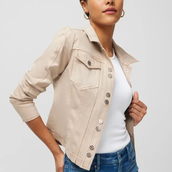 NEW White House Black Market Denim Shacket Jacket Beige Neutral Sandstone XL